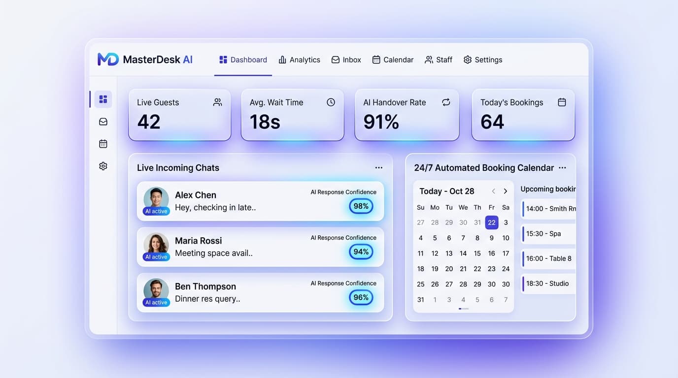 MasterDesk AI Virtual Front Desk Live Dashboard